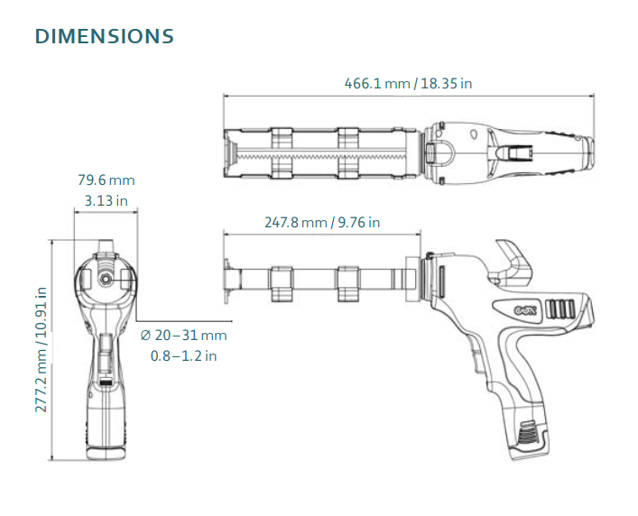 EasiPower plus 310ml. dimensions