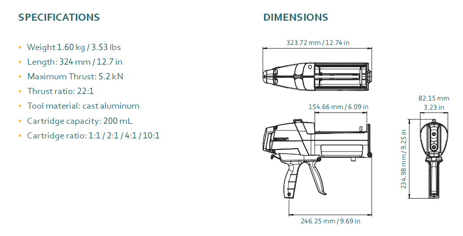 MIXPAC™ DM2X 200. dimensions